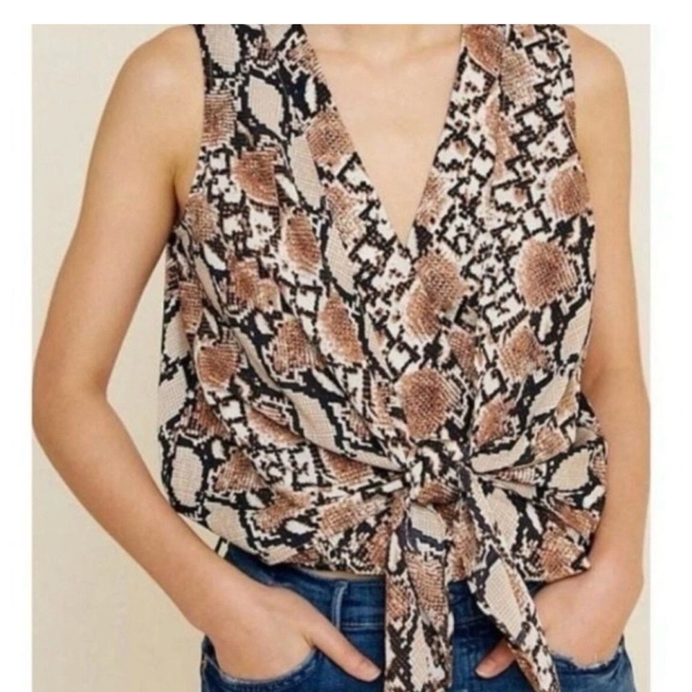 Hayden Snake-Print Tie Front Camisole in Brown and Black